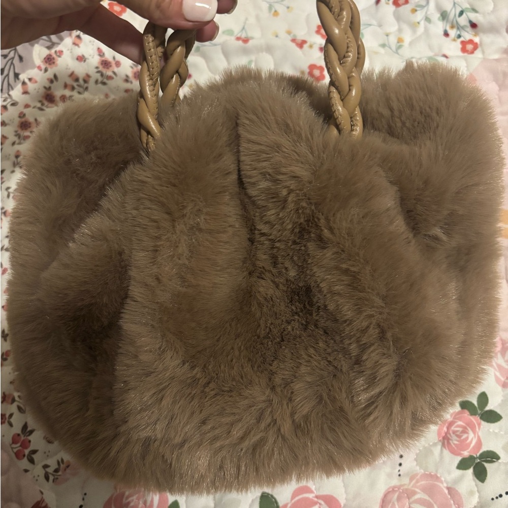 Luxurious Faux Fur Tan Handbag